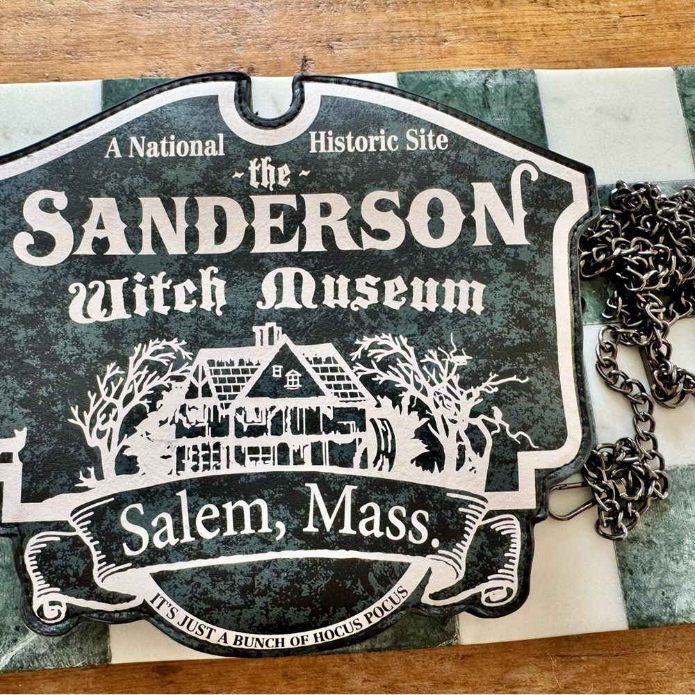 Sanderson Witch Museum “Sign”- Black and White Crossbody with metal chain